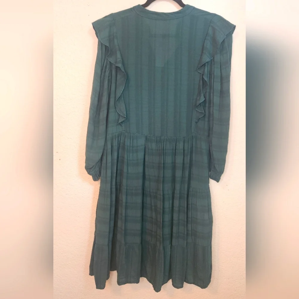 NWT Anthropologie Amadi Turquoise Rossi Ruffled Tunic Long-Sleeve Dress, Size XS